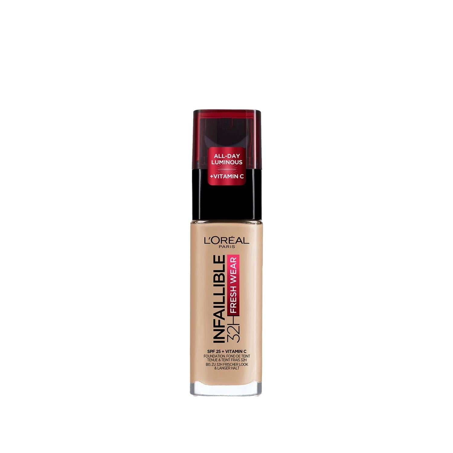 L'Oreal Paris Infaillible 32H Fresh Wear Foundation - Long Lasting Vitamin C Makeup (Shade 120 Golden Vanilla)