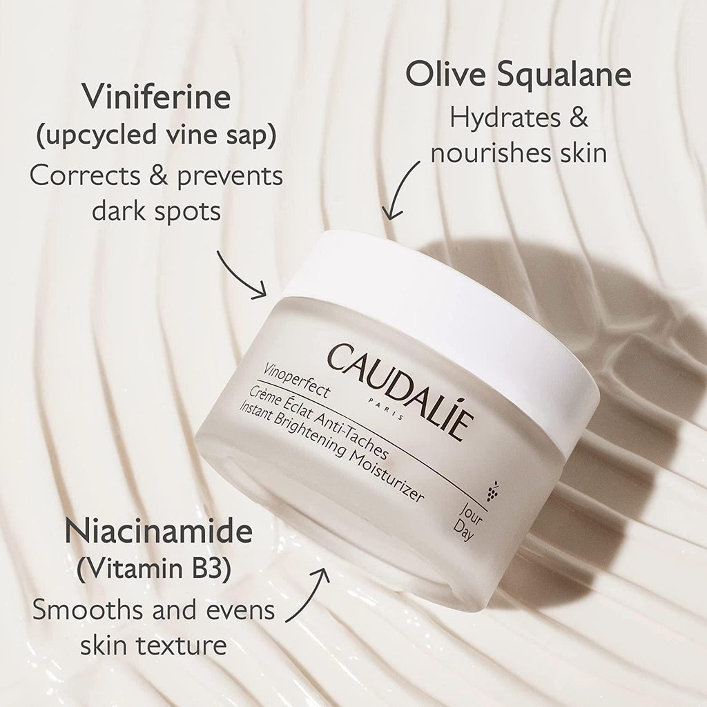Caudalie Vinoperfect Instant Brightening Moisturizing Day Cream - Dark Spot Corrector, Hydrating Skincare for Uneven Skin Tone