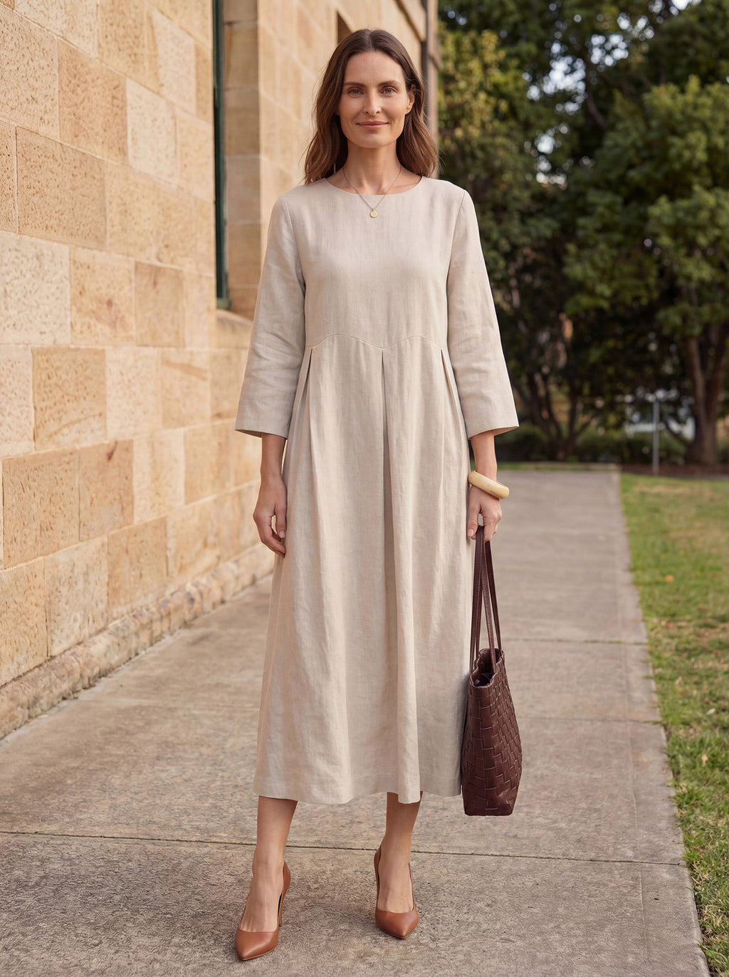 LINTICO 100% Linen Bateau Neck Pleated Maxi Dress ABIGAIL — dresses-maxi dresses-linen category context
