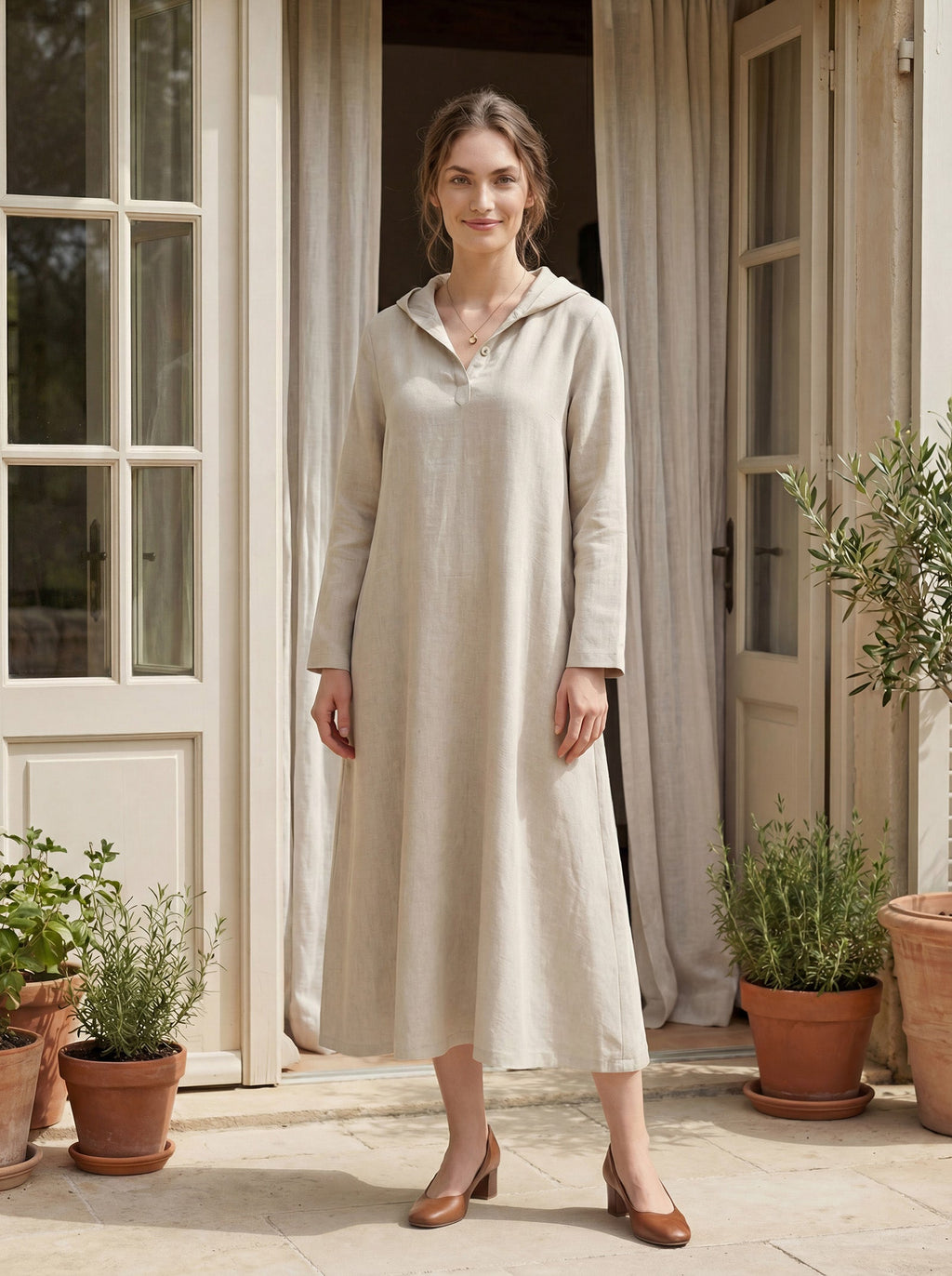 LINTICO 100% Linen Hooded Pullover Maxi Dress REBECCA — dresses-maxi dresses-linen category context