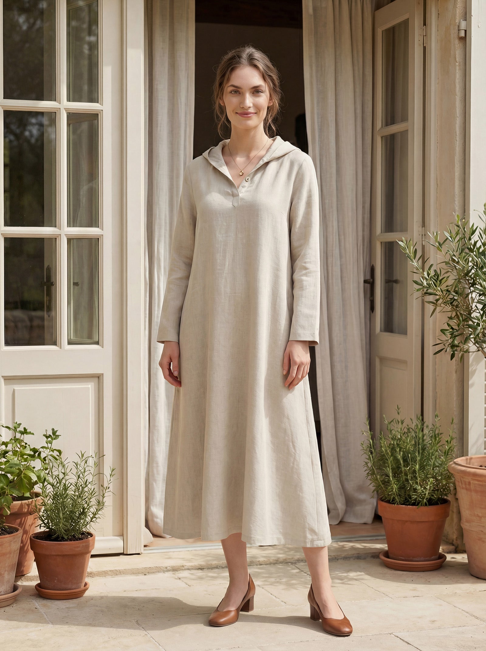 LINTICO 100% Linen Hooded Pullover Maxi Dress REBECCA — dresses-maxi dresses-linen category context