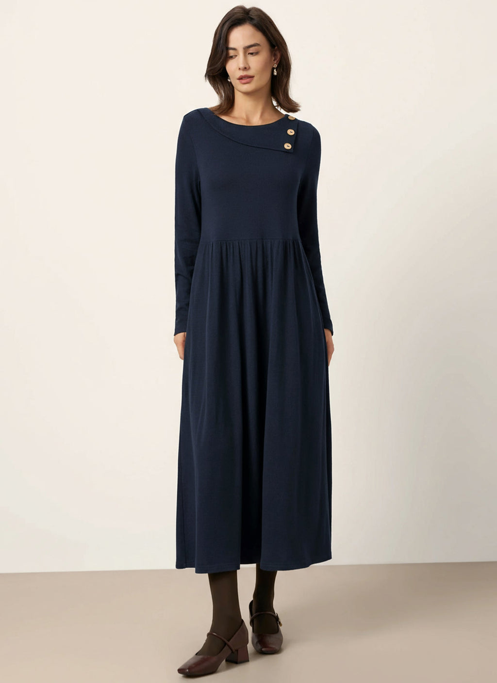 LINTICO Wool Layered Neck Pleated Maxi Dress BILLIE — detail shot 7