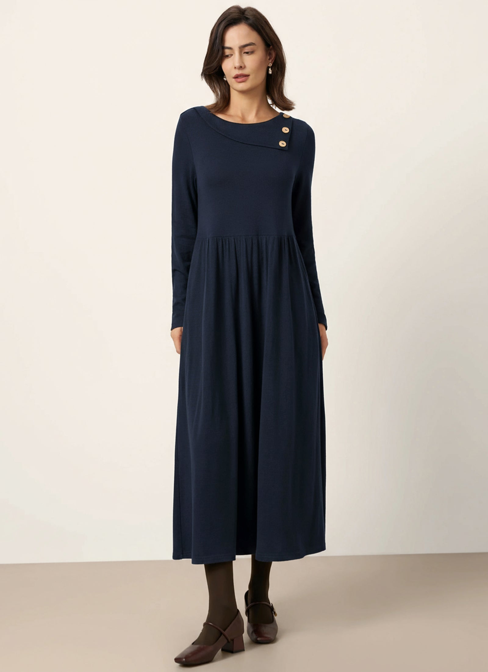 LINTICO Wool Layered Neck Pleated Maxi Dress BILLIE — detail shot 7
