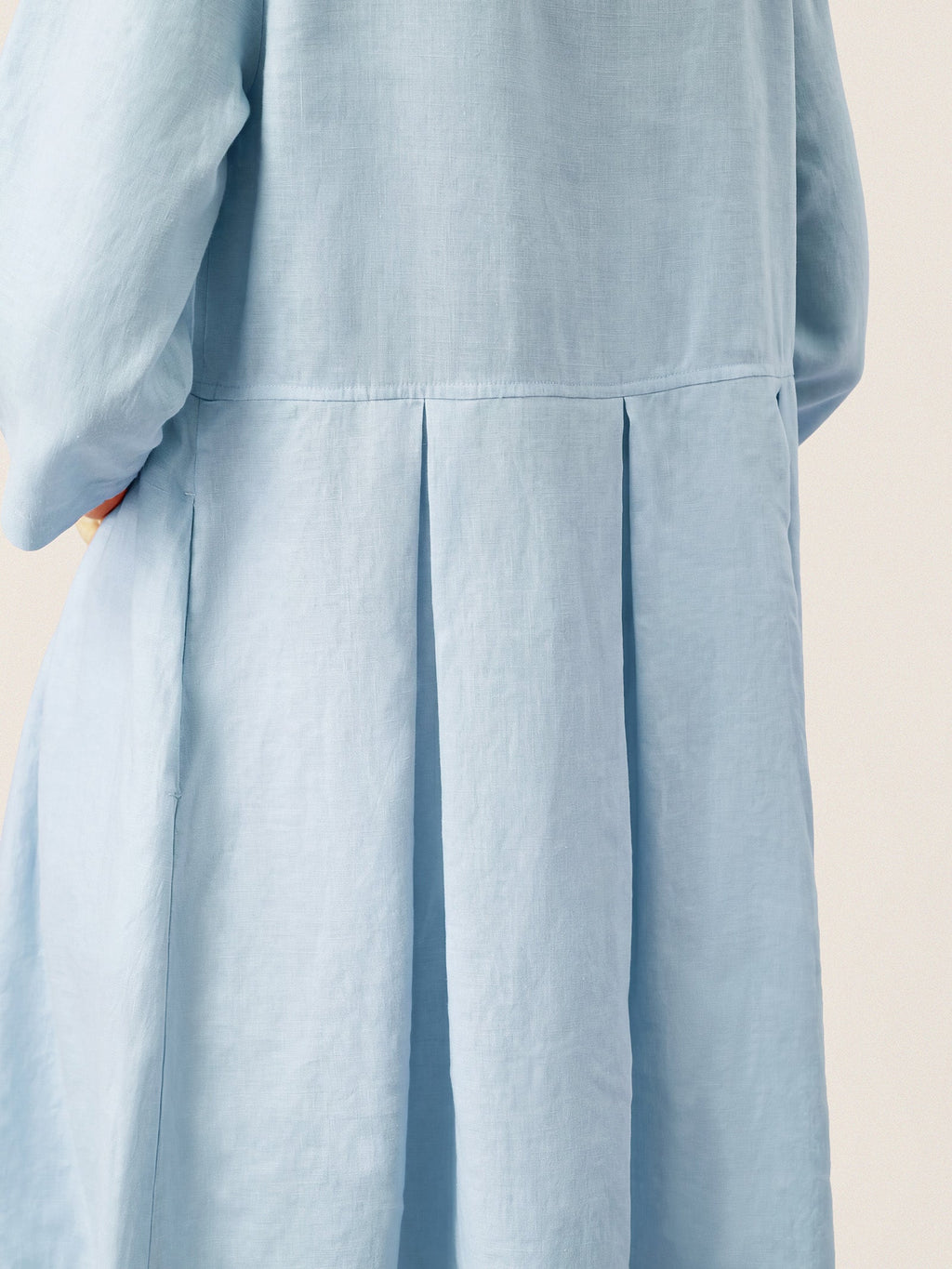 LINTICO 100% Linen Crescent Neck Decorative Button Waist Pleated Maxi Dress GWENYTH — comparison shot