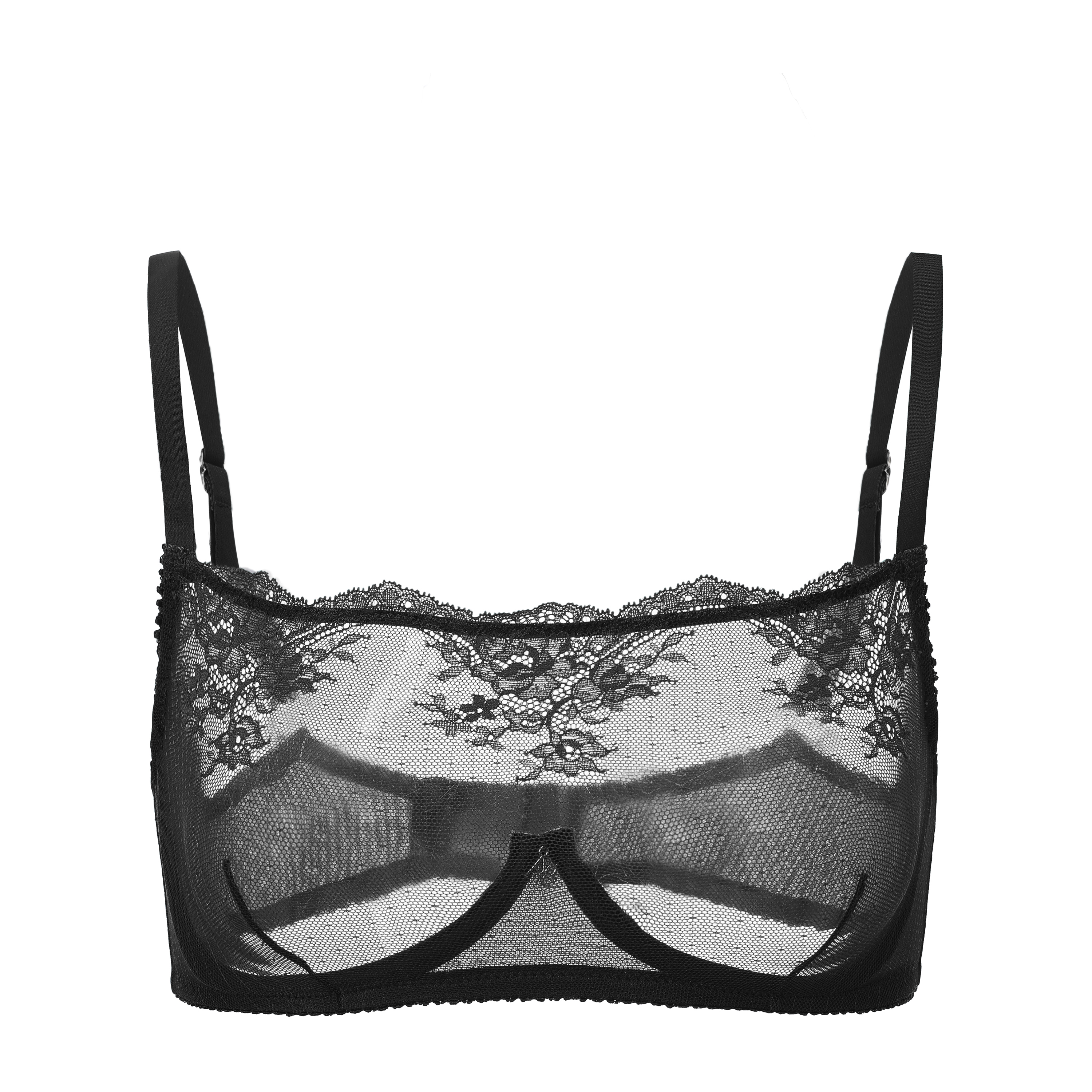 Amour d'Agnette Kim High-Neck Sheer Lace Underwire Bra — compared to embroidered version