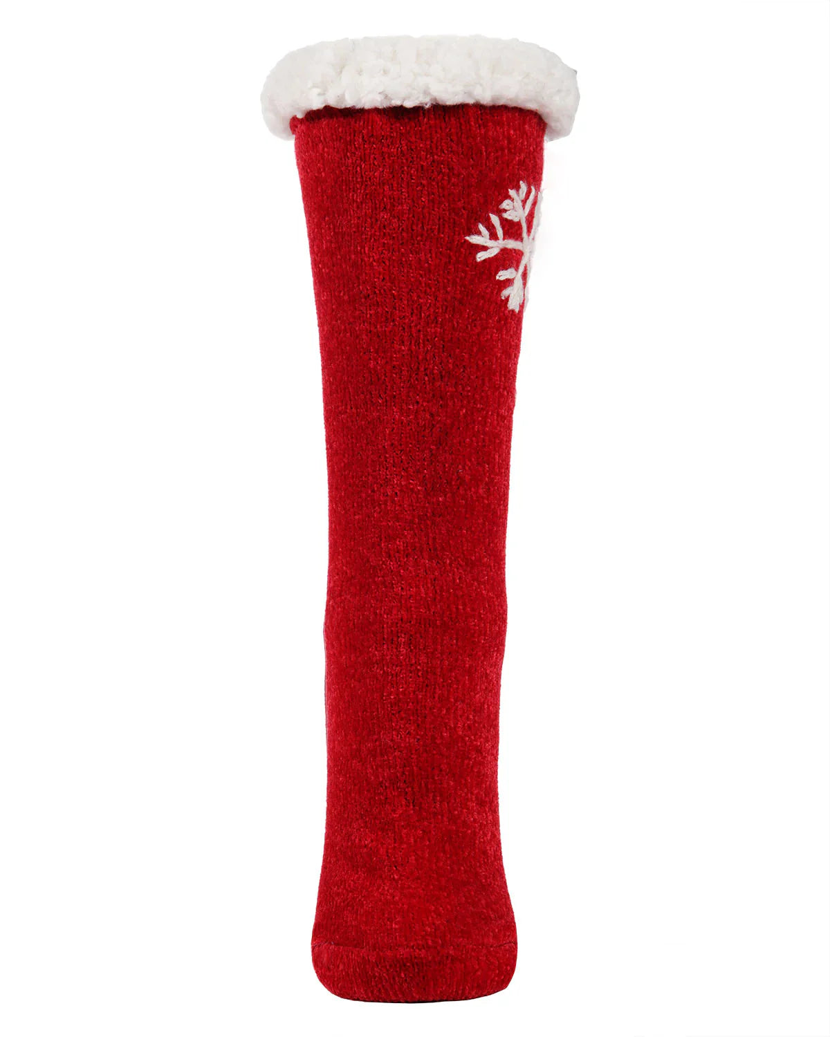 KADOU BOUTIQUE Women's Sweet Snowflake Plush Lined Slipper Sock - Red — detail close-up
