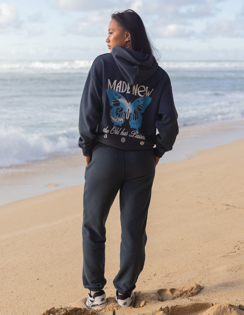 Elevated Faith Made New Butterfly Unisex Hoodie — back view