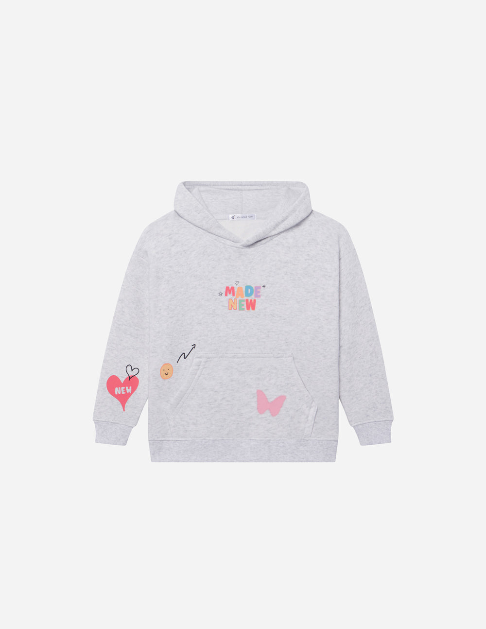 Elevated Faith Made New Kids Hoodie — product on model