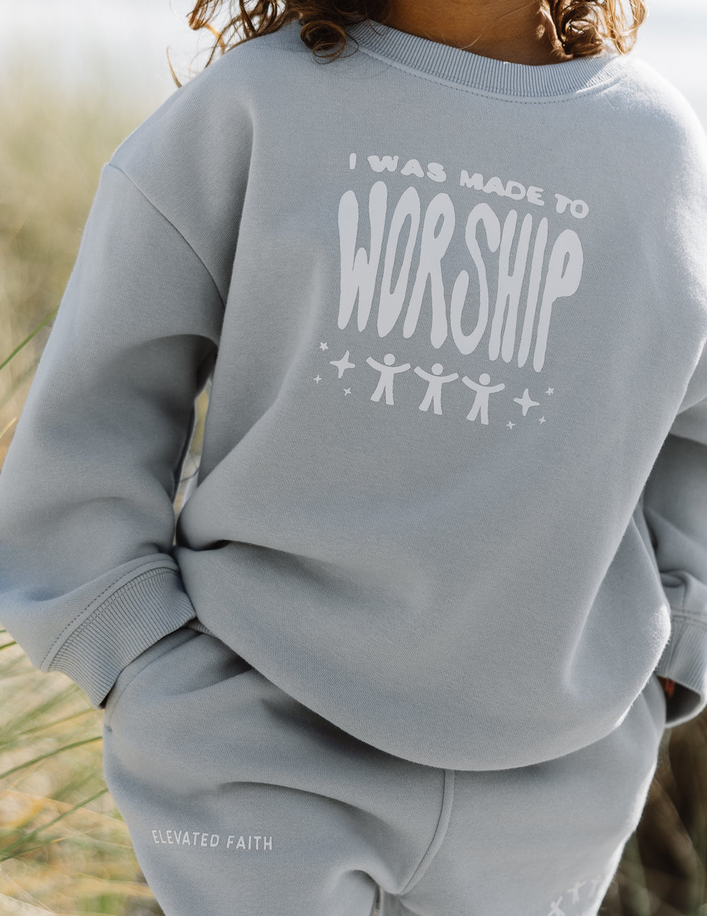 Elevated Faith Made To Worship Kids Crewneck — detail close-up