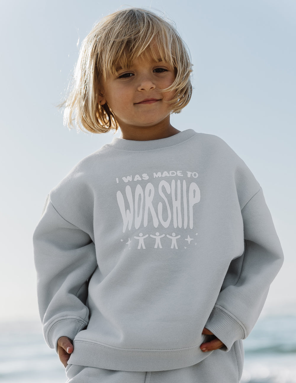 Elevated Faith Made To Worship Kids Crewneck — lifestyle context