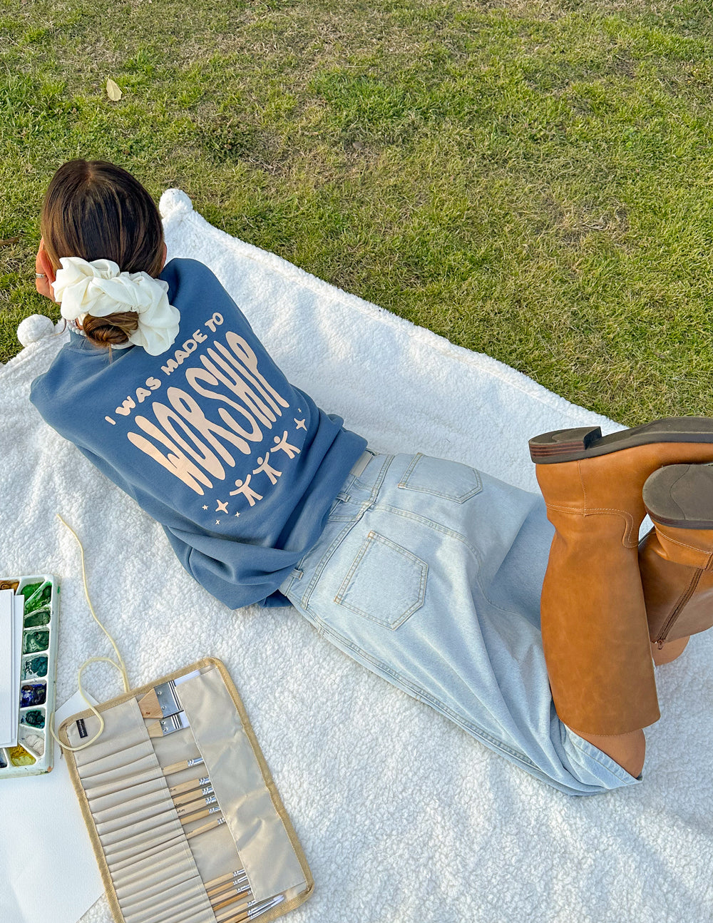 Elevated Faith Made to Worship Unisex Crewneck — in-use photo