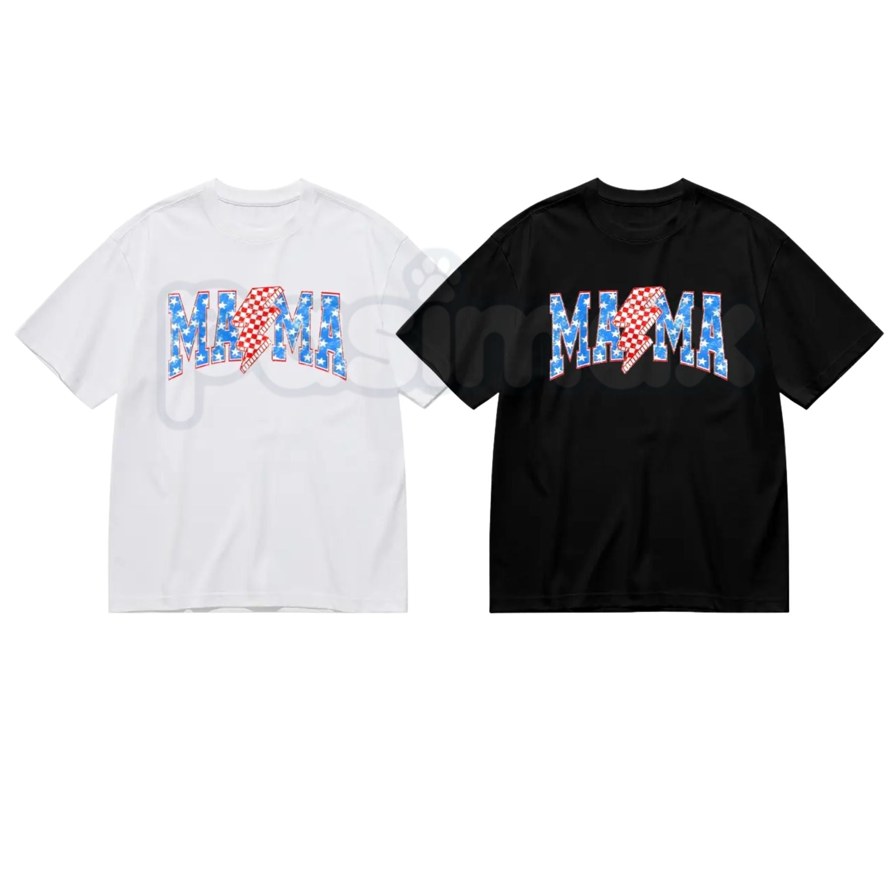 Mama Checkered Lightning Bolt T-Shirt – Retro Rocker Mom Graphic Tee