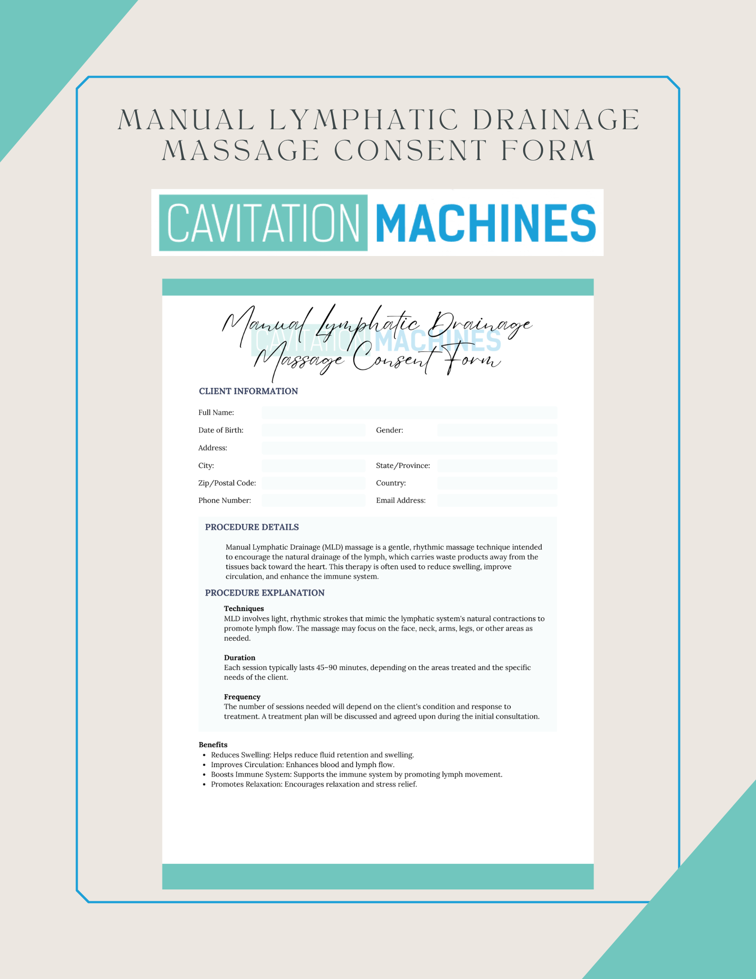 Shape Tactics Manual Lymphatic Drainage Massage Consent Form – Cavitation Machines