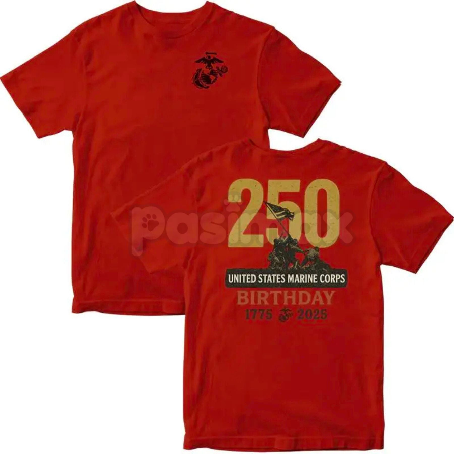 Pasimax Marines 250th Birthday MADE IN USA T-Shirt - USMC 250 Year Anniversary Collection, Semper Fidelis Commemorative Tee, 
