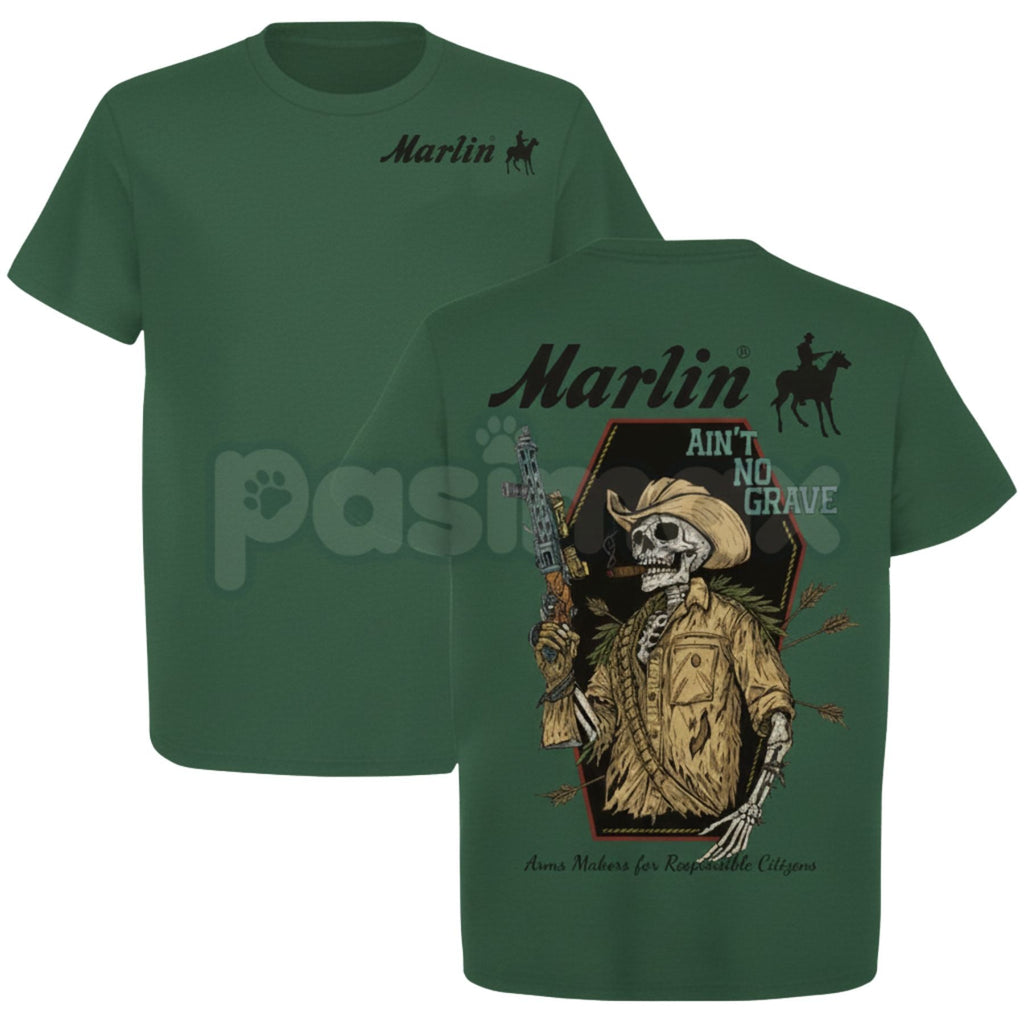 Pasimax Marlin "Ain't No Grave" Cowboy T-Shirt - Spiritual Western Graphic Tee, Rugged Inspirational Apparel, Classic Rifle &