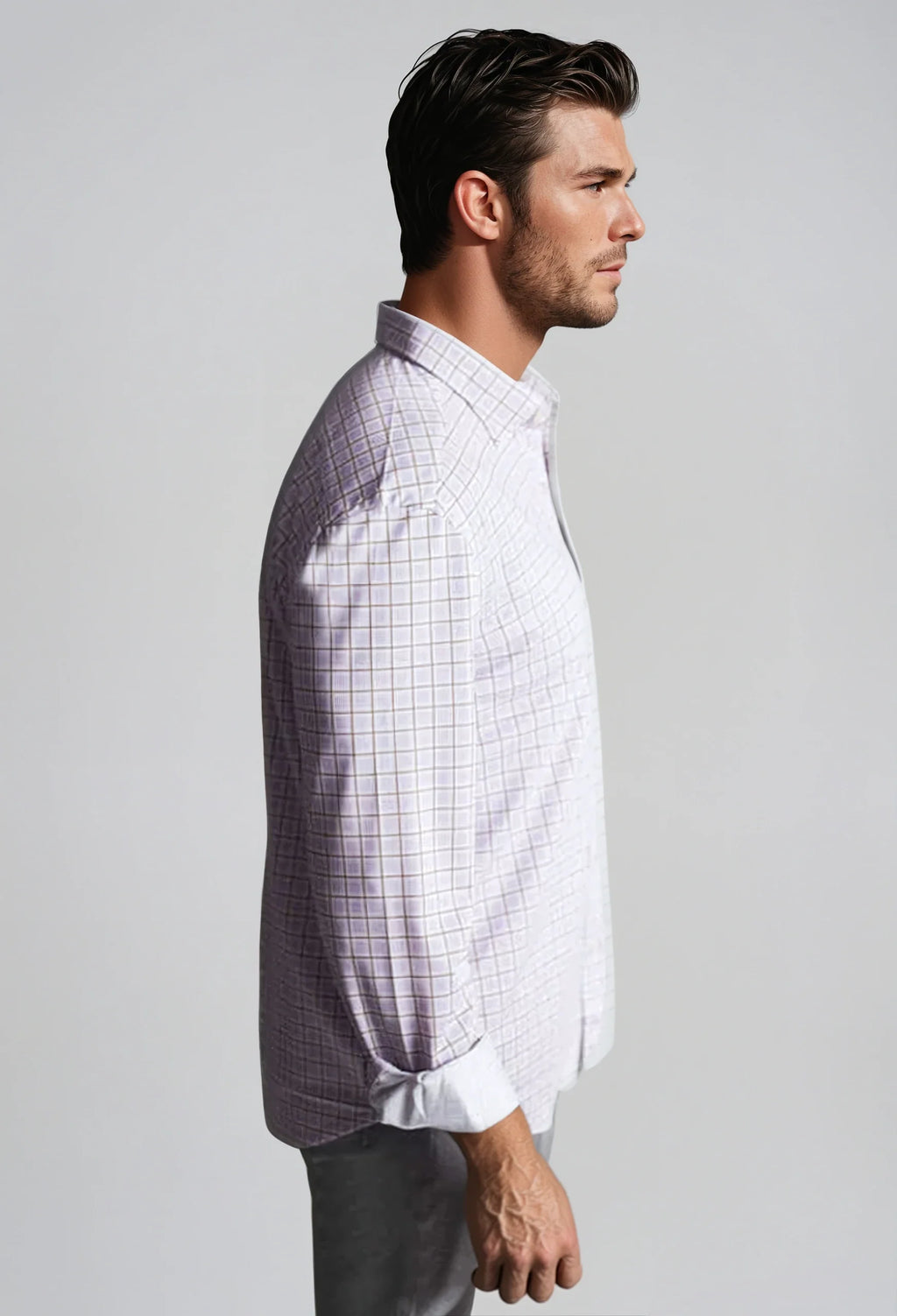 Buki Matt Plaid Long Sleeve Tech Shirt — side view