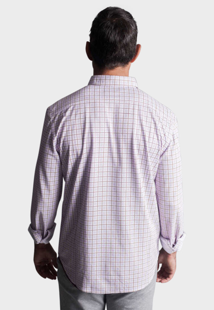 Buki Matt Plaid Long Sleeve Tech Shirt — lifestyle context