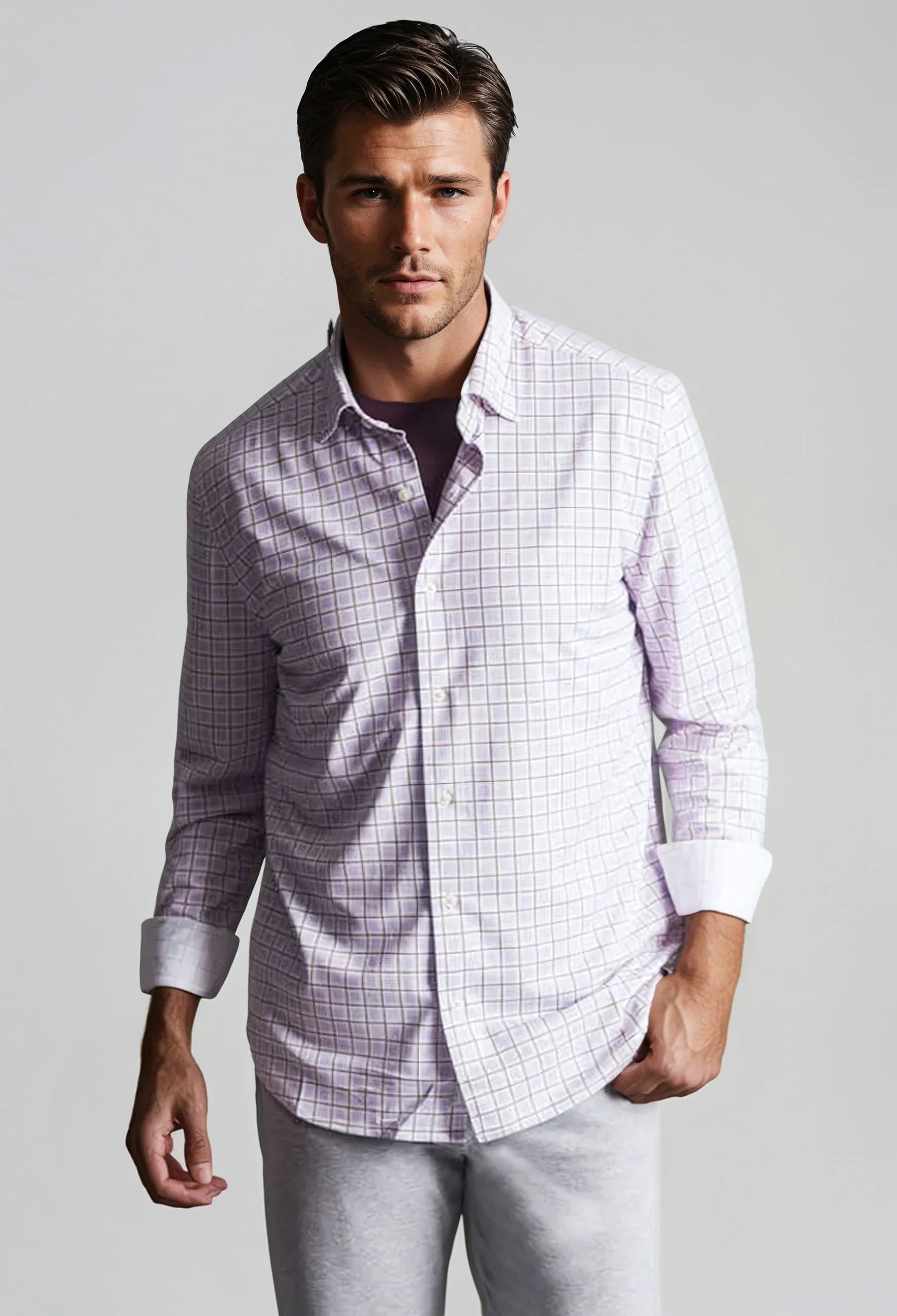 Buki Matt Plaid Long Sleeve Tech Shirt — main product shot