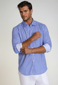 Mauro Long Sleeve Check Tech Shirt - Royal Blue – Buki