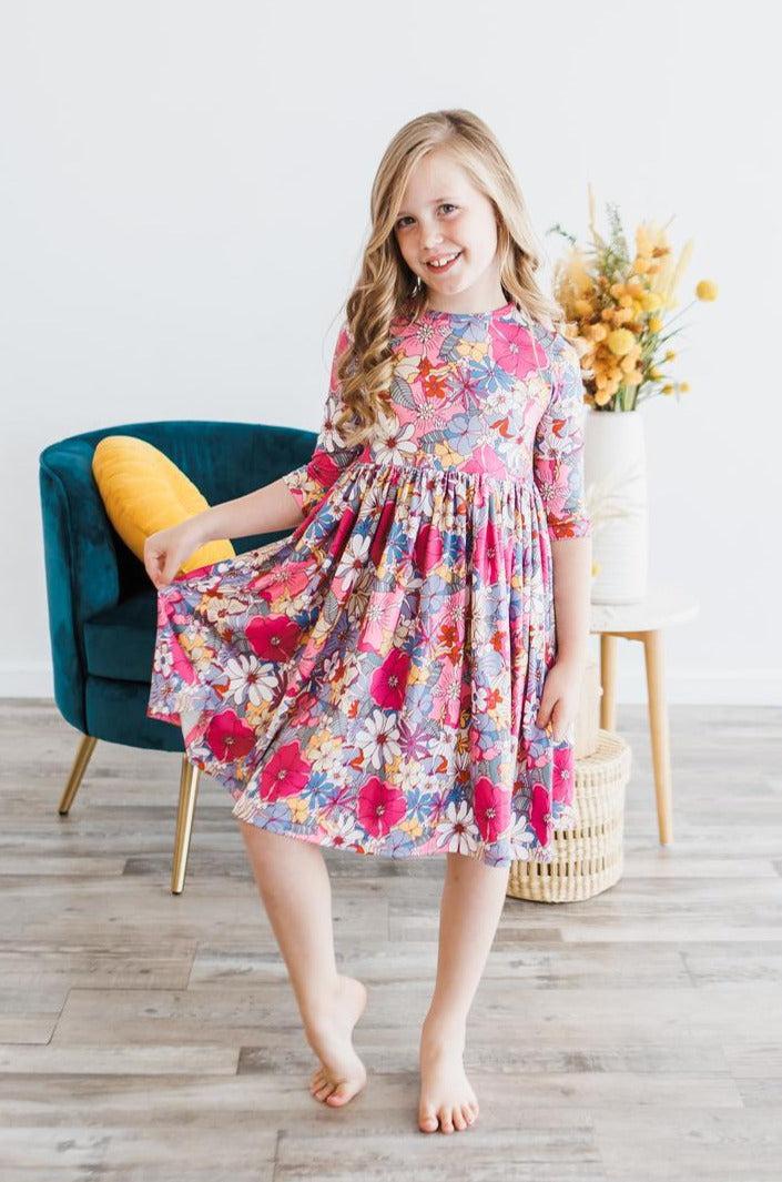 Mila & Rose ® Mauve What's Up Buttercup 3/4 Sleeve Pocket Twirl Dress — lifestyle context