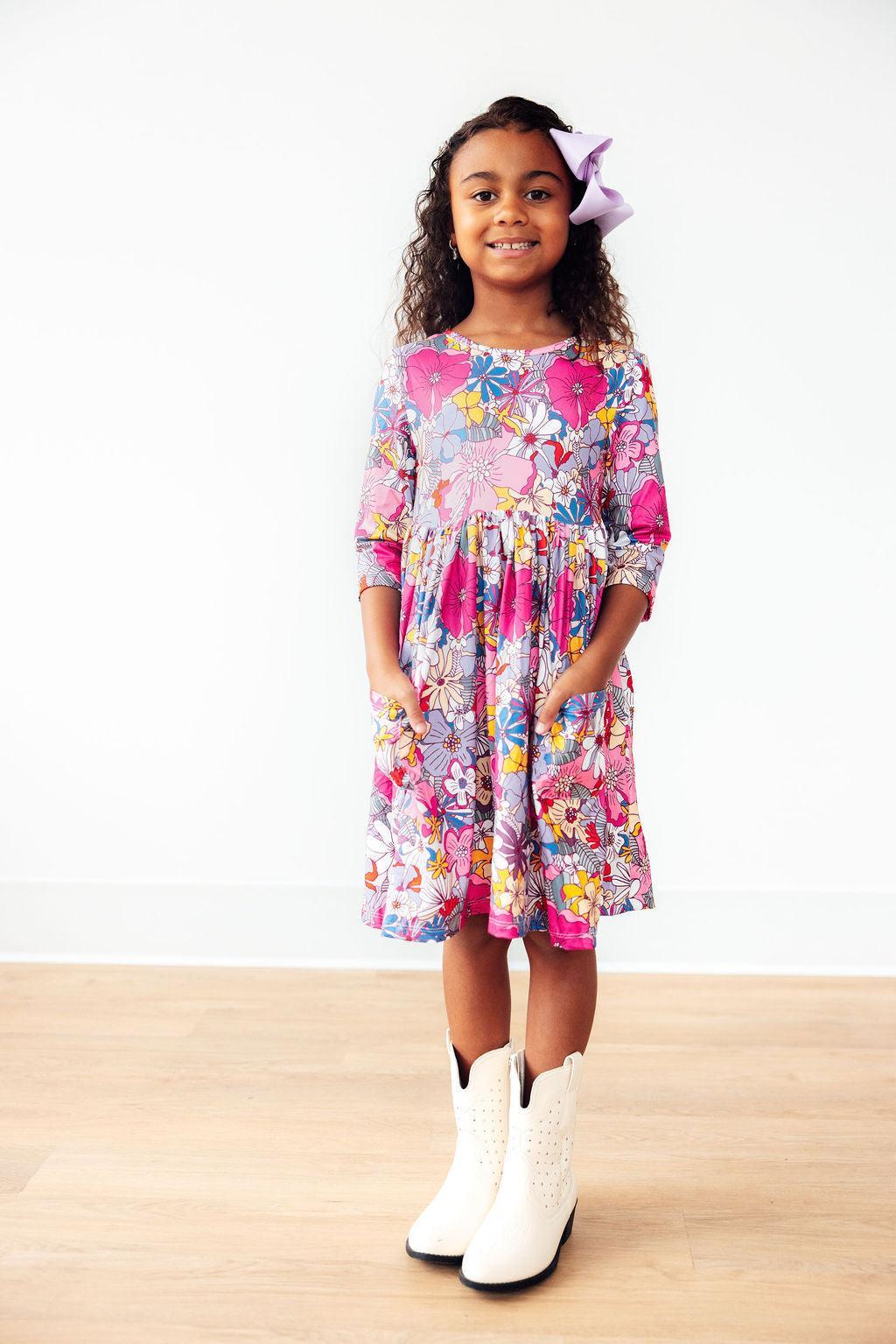 Mila & Rose ® Mauve What's Up Buttercup 3/4 Sleeve Pocket Twirl Dress — side view