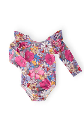 Mauve What's Up Buttercup L/S Flutter Sleeve Leotard
