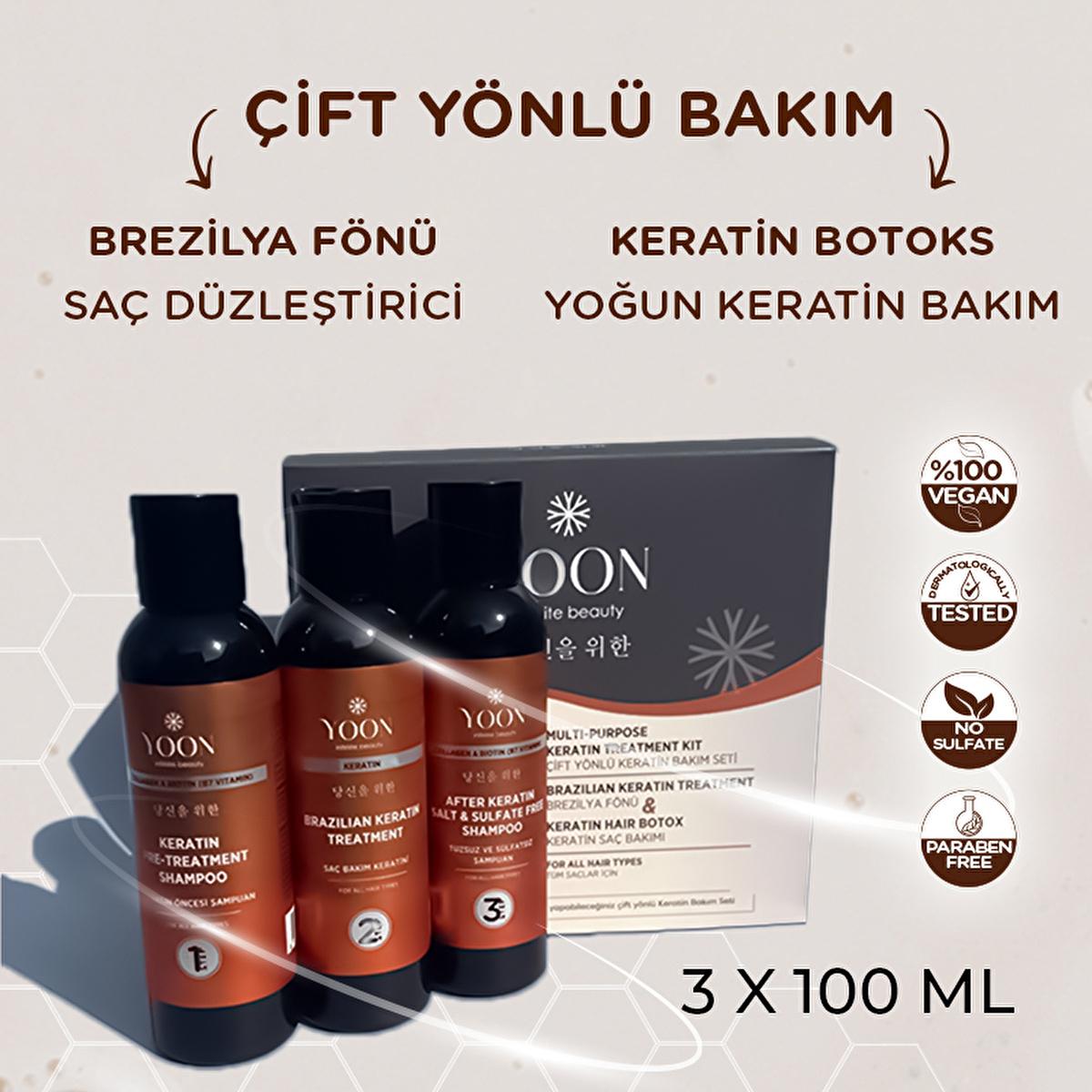 Yoon Keratin Hair Care Set - Sulfate-Free, Nourishing Treatment for Damaged Hair with Brazilian Blowout Straightening Effect