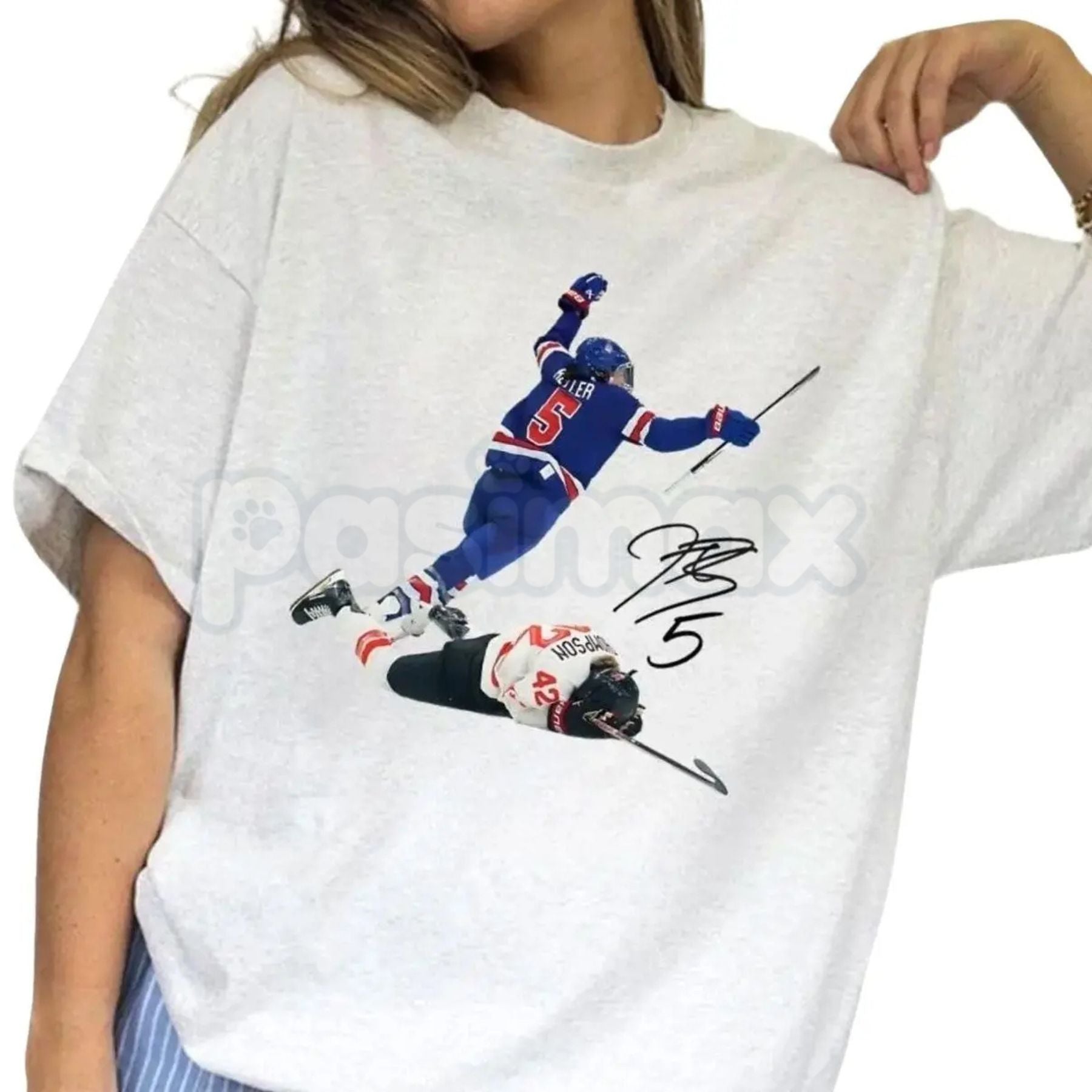 Pasimax Megan Keller & Hilary Knight Vintage Hockey T-Shirt - USA Women's Hockey Legend Graphic Tee, Retro 90s Style Sports A