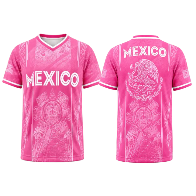 Men’s Light Pink Aztec Sun Stone V-Neck T-Shirt – Mexican Culture Graphic Tee, Pastel Heritage Sportswear