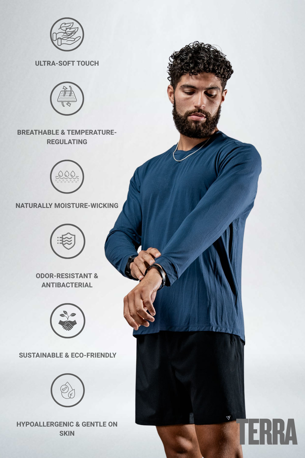 Varlo Men's Terra Recovery Field Shirt (Deepline Blue) — detail close-up