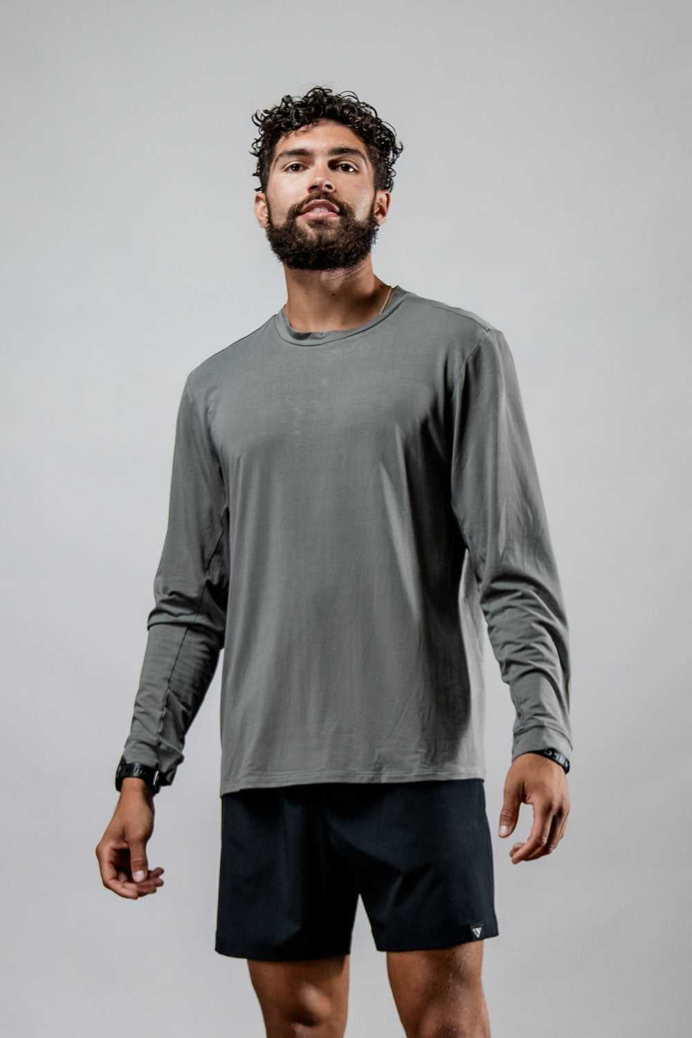 Varlo Men's Terra Recovery Field Shirt (Stone Gray) — Varlo branding close-up