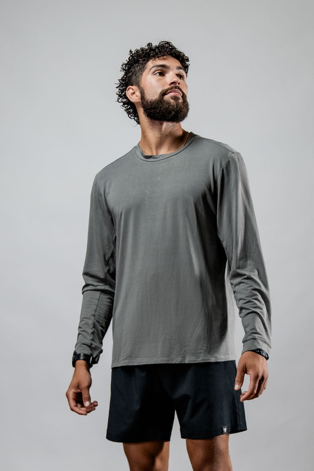 Varlo Men's Terra Recovery Field Shirt (Stone Gray) — lifestyle worn / used context