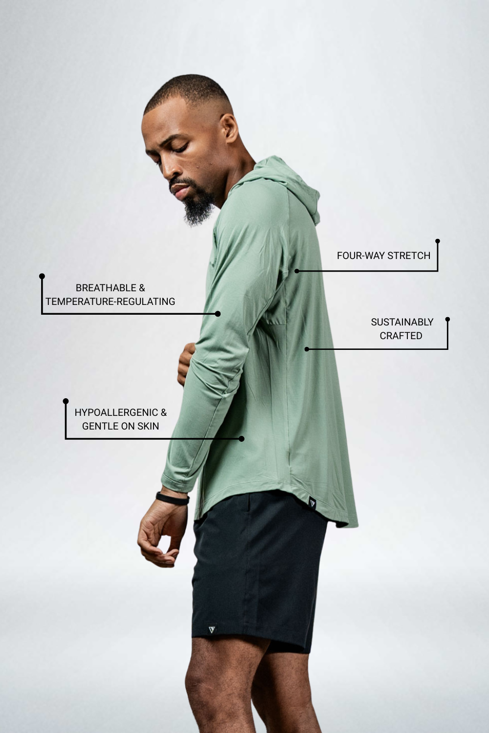 Varlo Men's Terra Recovery Element Hoodie Shirt (Low Light Olive) — lifestyle context