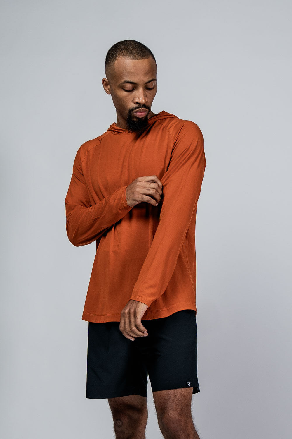 Varlo Men's Terra Recovery Element Hoodie Shirt (Sunfire Clay) — product on model