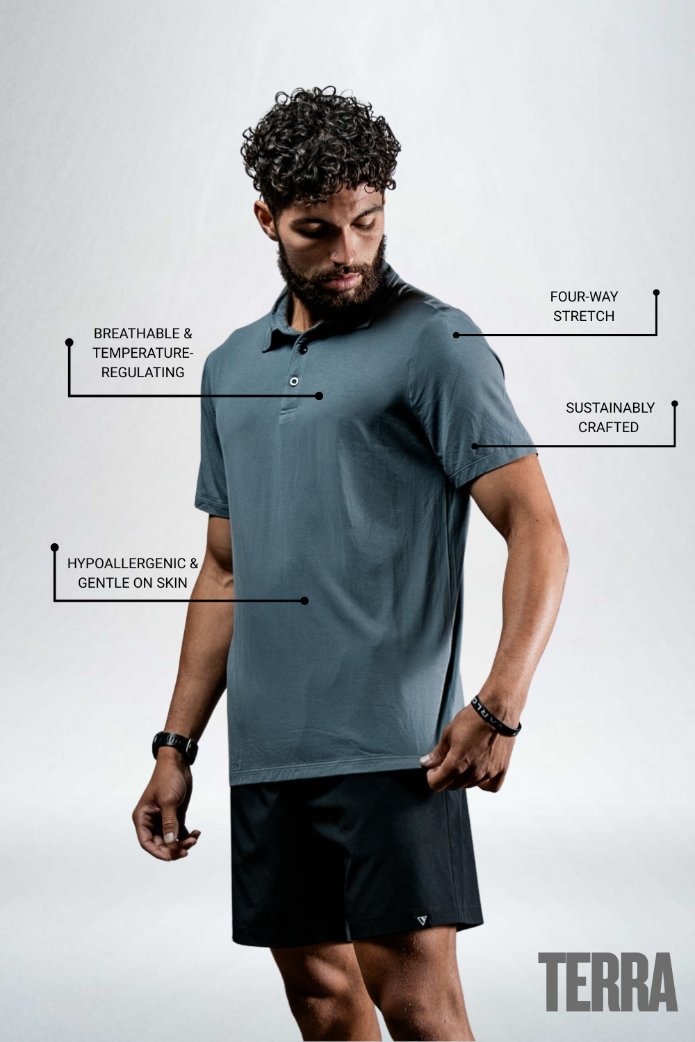 Varlo Men's Terra Recovery Polo (Ash Gray) — Gray detail