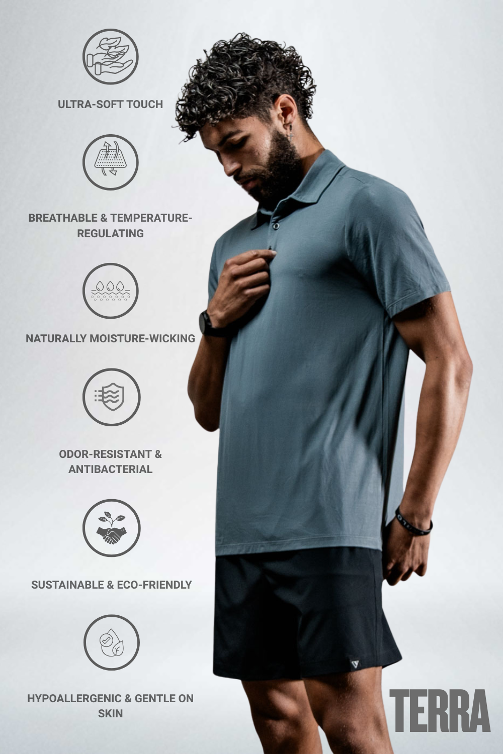 Varlo Men's Terra Recovery Polo (Ash Gray) — polo category context