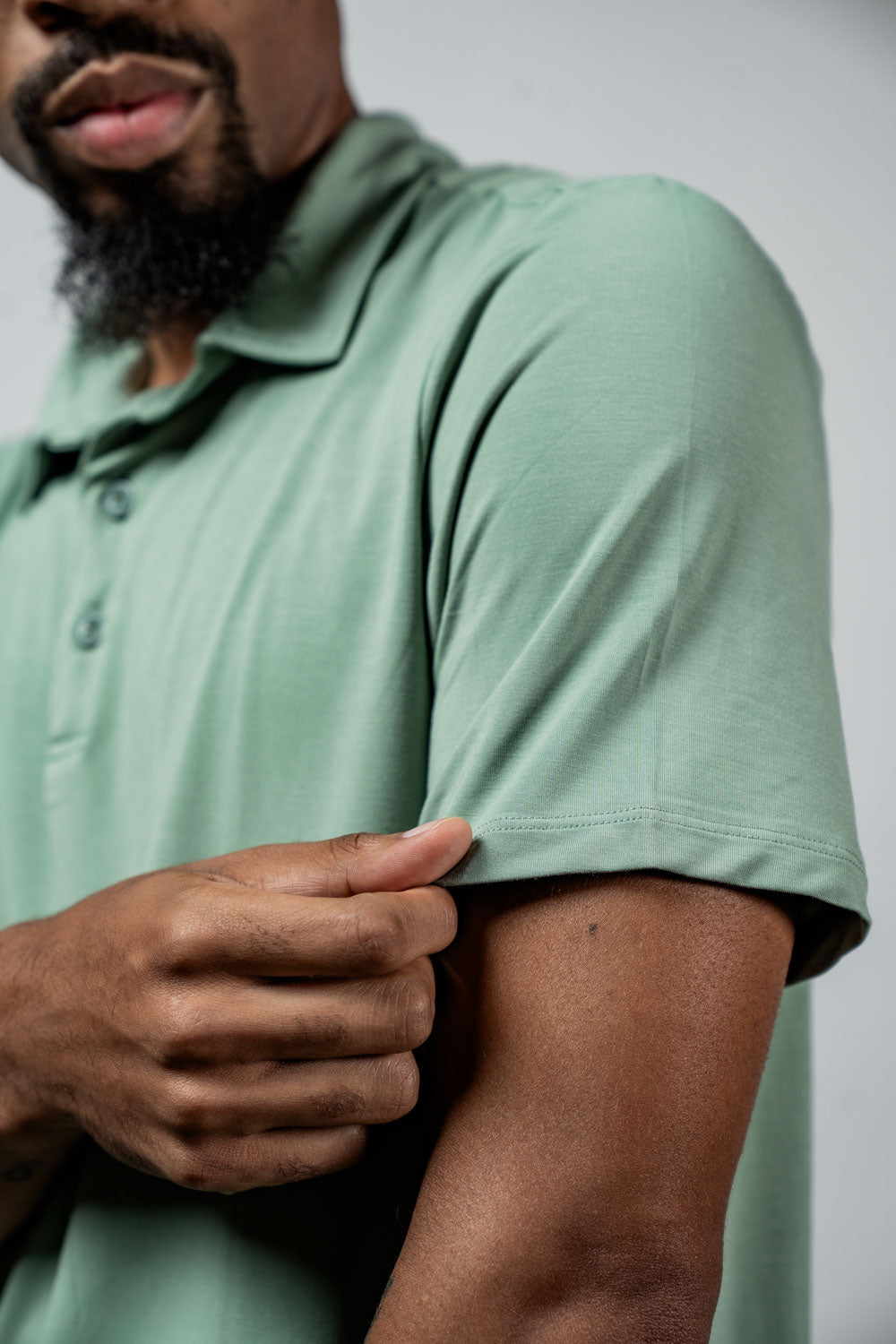 Varlo Men's Terra Recovery Polo (Low Light Olive) — fabric or material detail