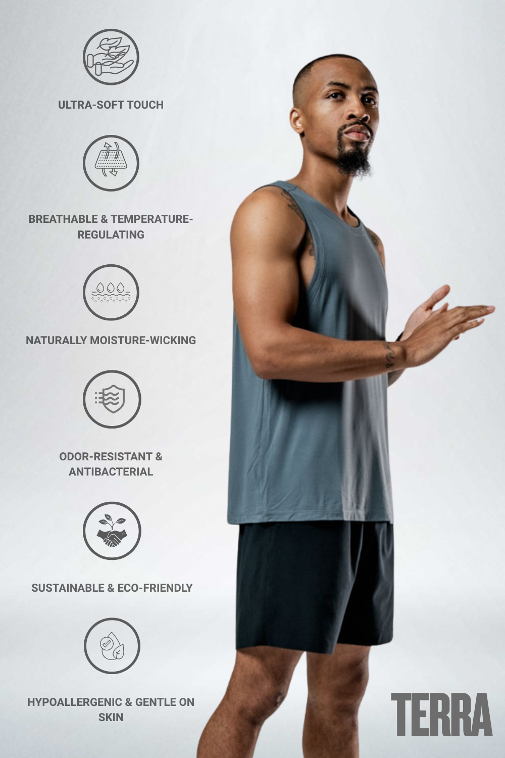 Varlo Men's Terra Recovery Tank (Ash Gray) — Gray detail