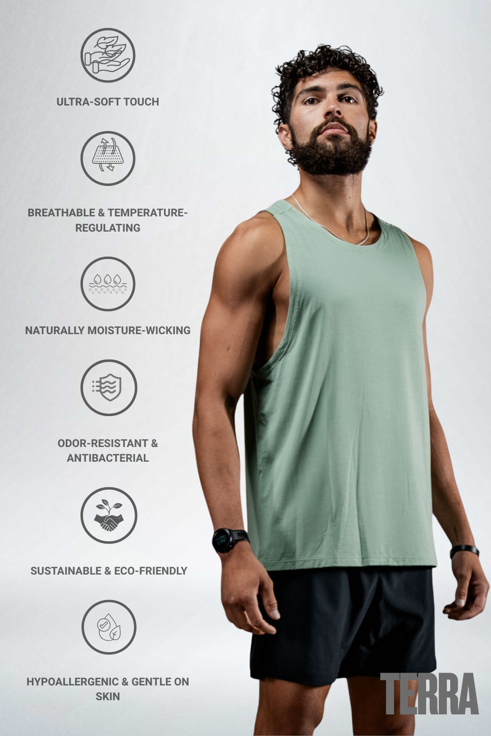Varlo Men's Terra Recovery Tank (Low Light Olive) — Olive detail