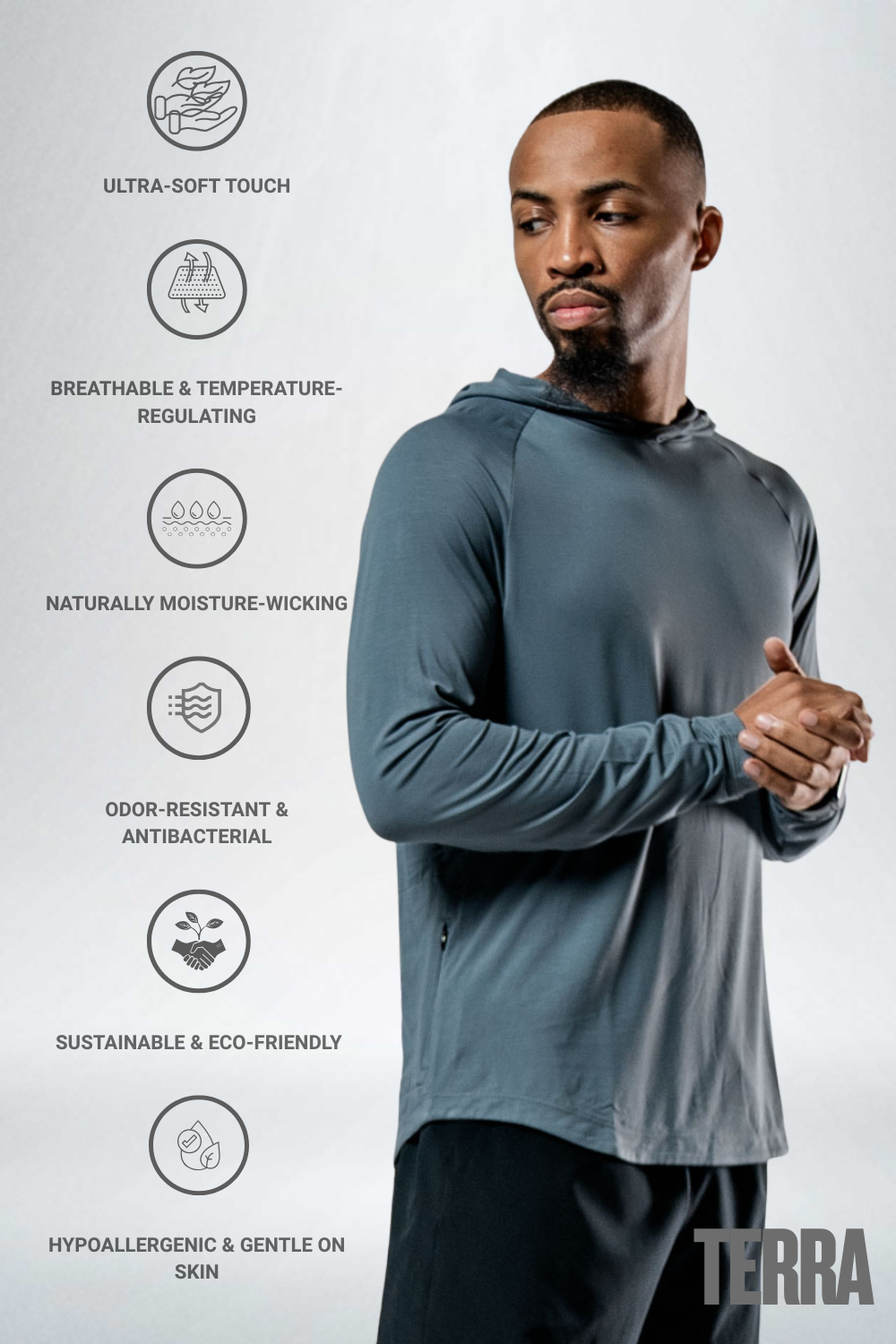 Varlo Men's Terra Recovery Element Hoodie Shirt (Ash Gray) — Gray detail
