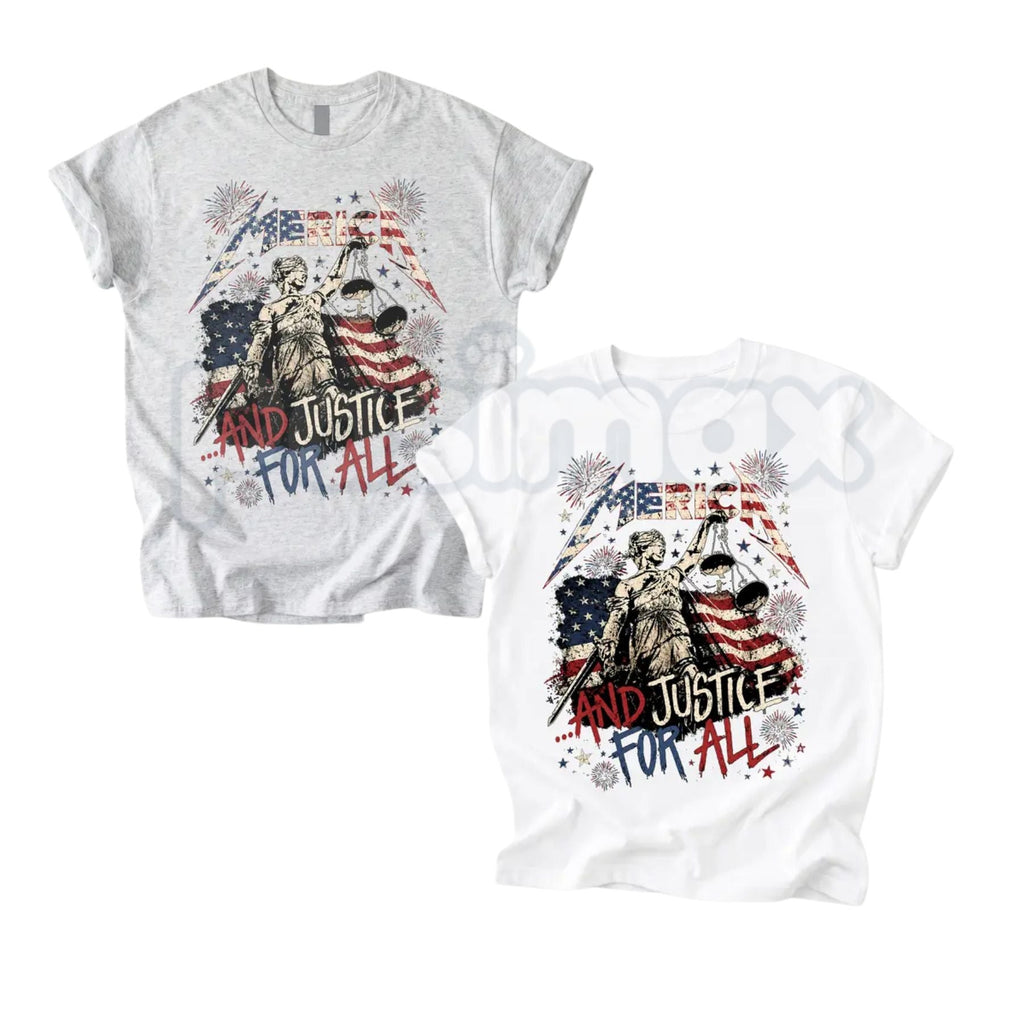 Merica and Justice For All Fourth Of July T-Shirt – Patriotic Rock Music Meme Tee, Funny Independence Day Unisex Graphic Shirt