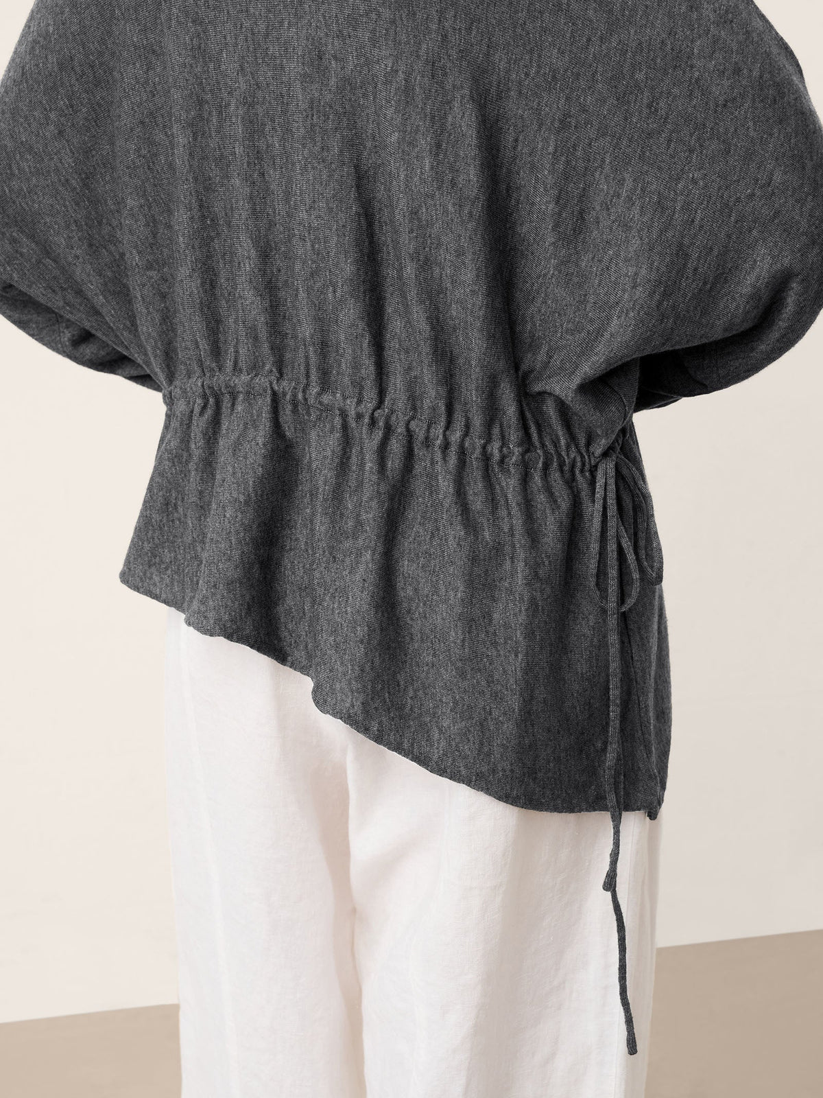Wool Asymmetric Drawstring Hem Loose Top WREN