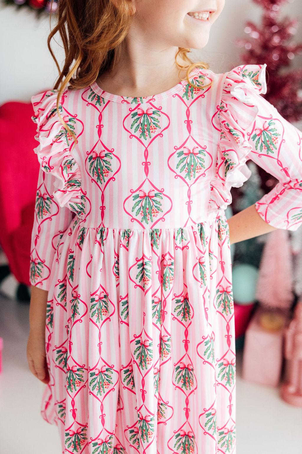 Mila & Rose ® Merry Mistletoe 3/4 Sleeve Ruffle Twirl Dress — main product shot