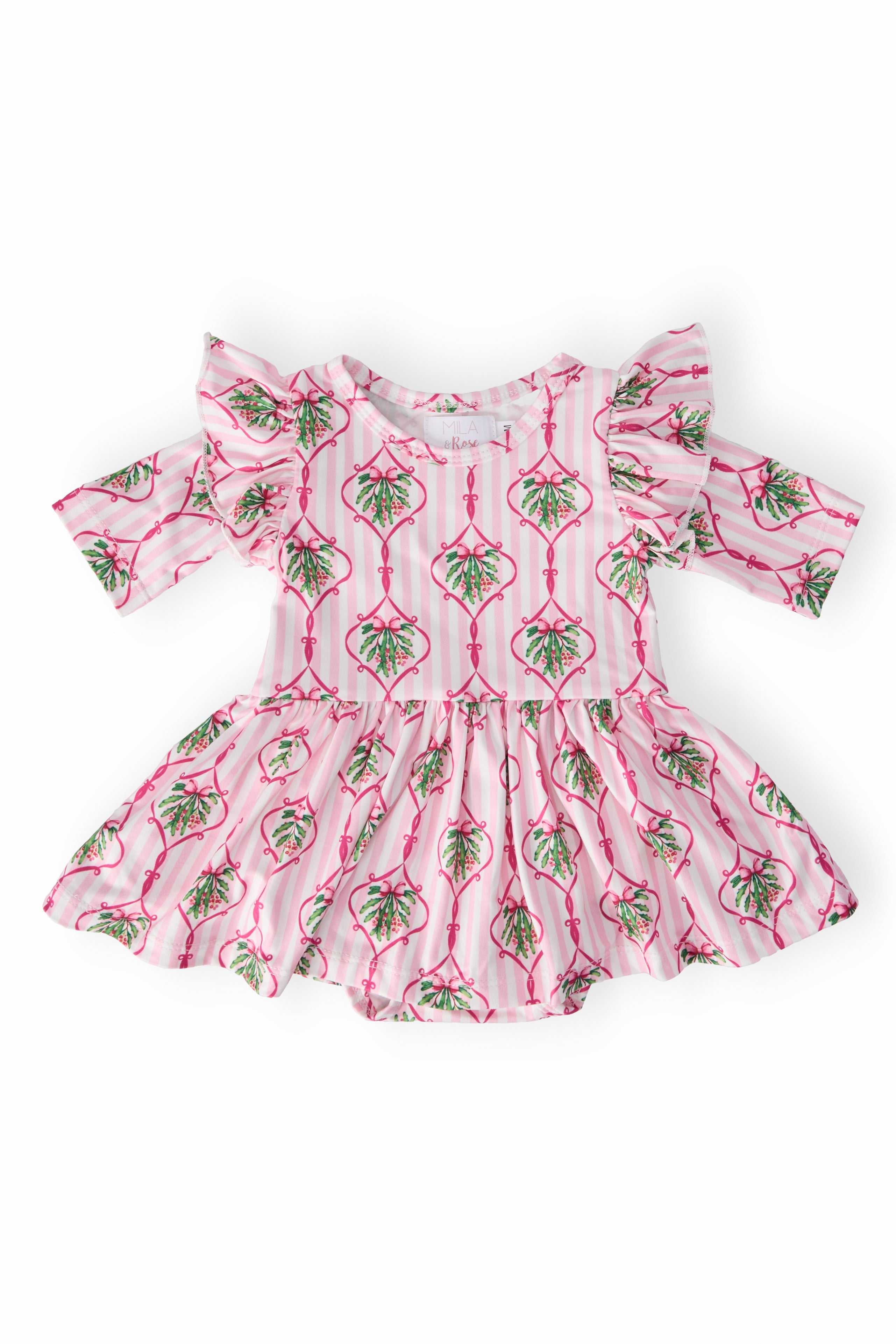 Mila & Rose ® Merry Mistletoe 3/4 Sleeve Twirl Flutter Bodysuit — main product shot