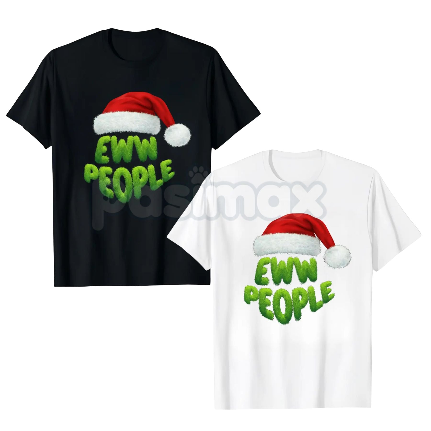 Pasimax Merry Christmas T-Shirt - Black "Ewww" People with Santa Hats - Funny Introvert Holiday Slogan Tee, Sarcastic Anti-So