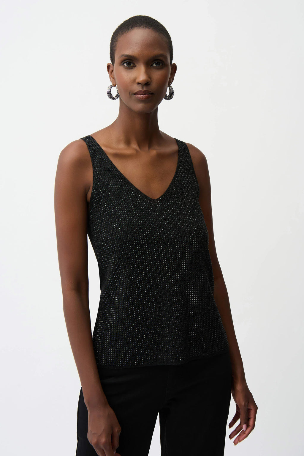 KADOU BOUTIQUE Metallic Knitted Camisole with Rhinestones - 252915 — detail close-up