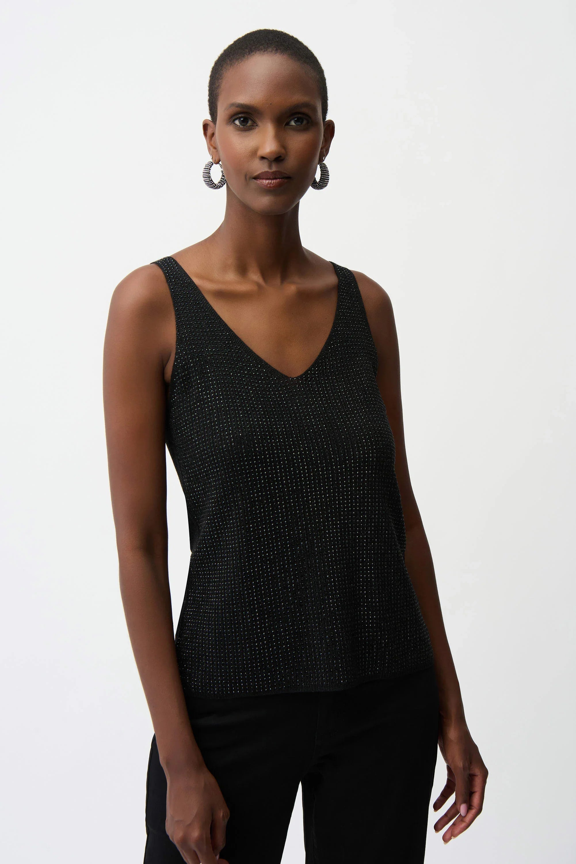 KADOU BOUTIQUE Metallic Knitted Camisole with Rhinestones - 252915 — detail close-up