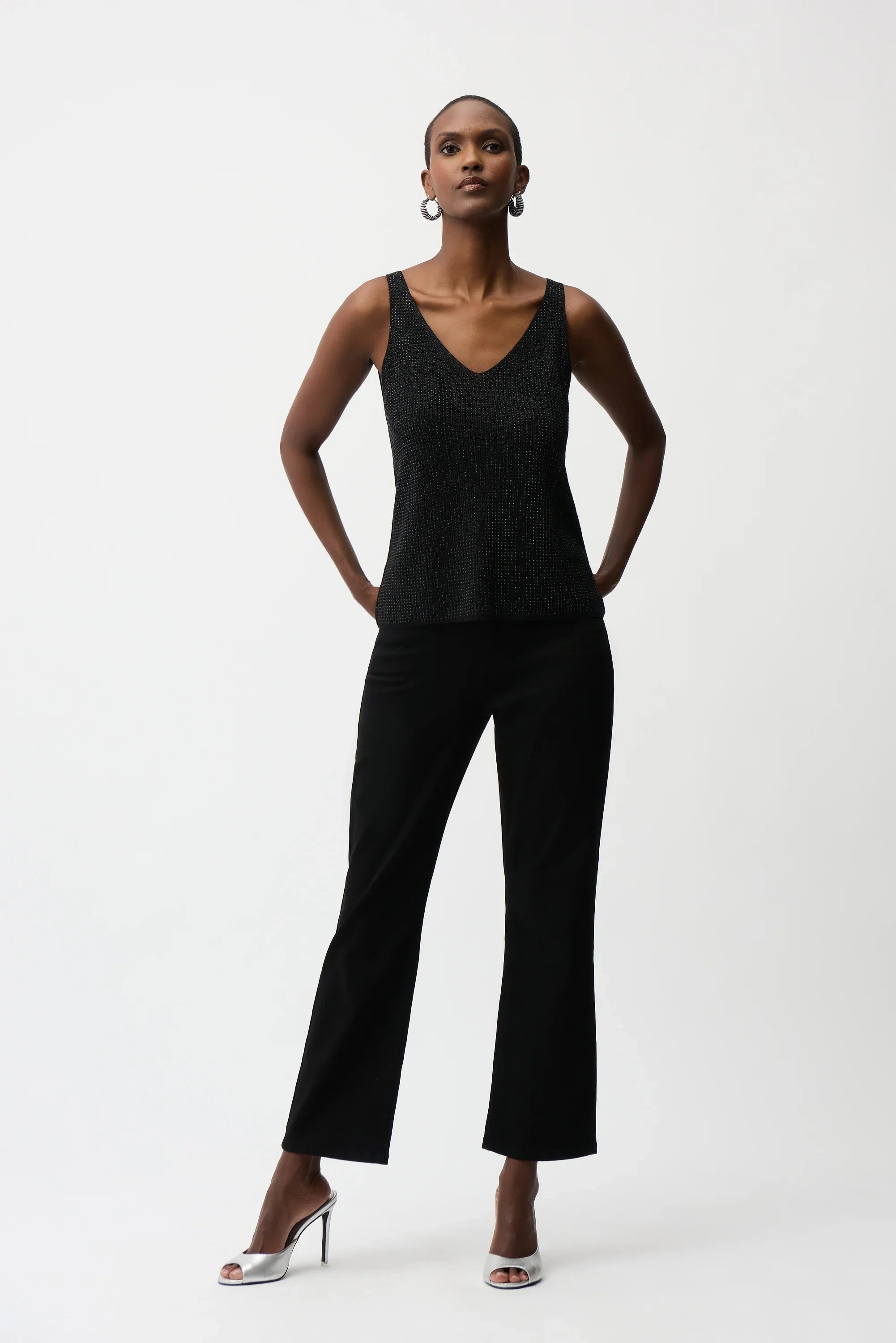 KADOU BOUTIQUE Metallic Knitted Camisole with Rhinestones - 252915 — side view