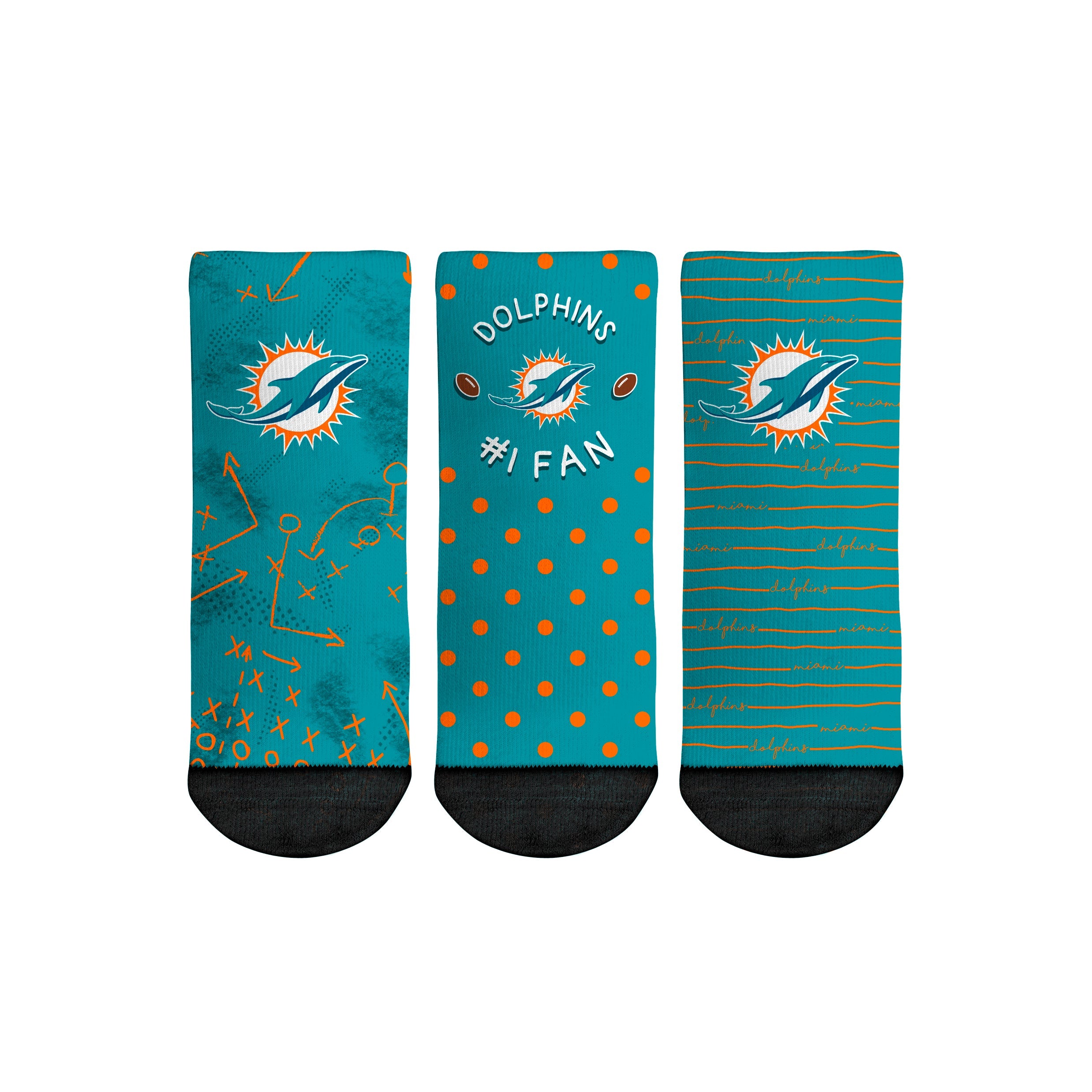 Rock 'Em Socks Rock 'Em Socks Miami Dolphins - Number 1 Fan 3-Pack (Toddler) — main product shot