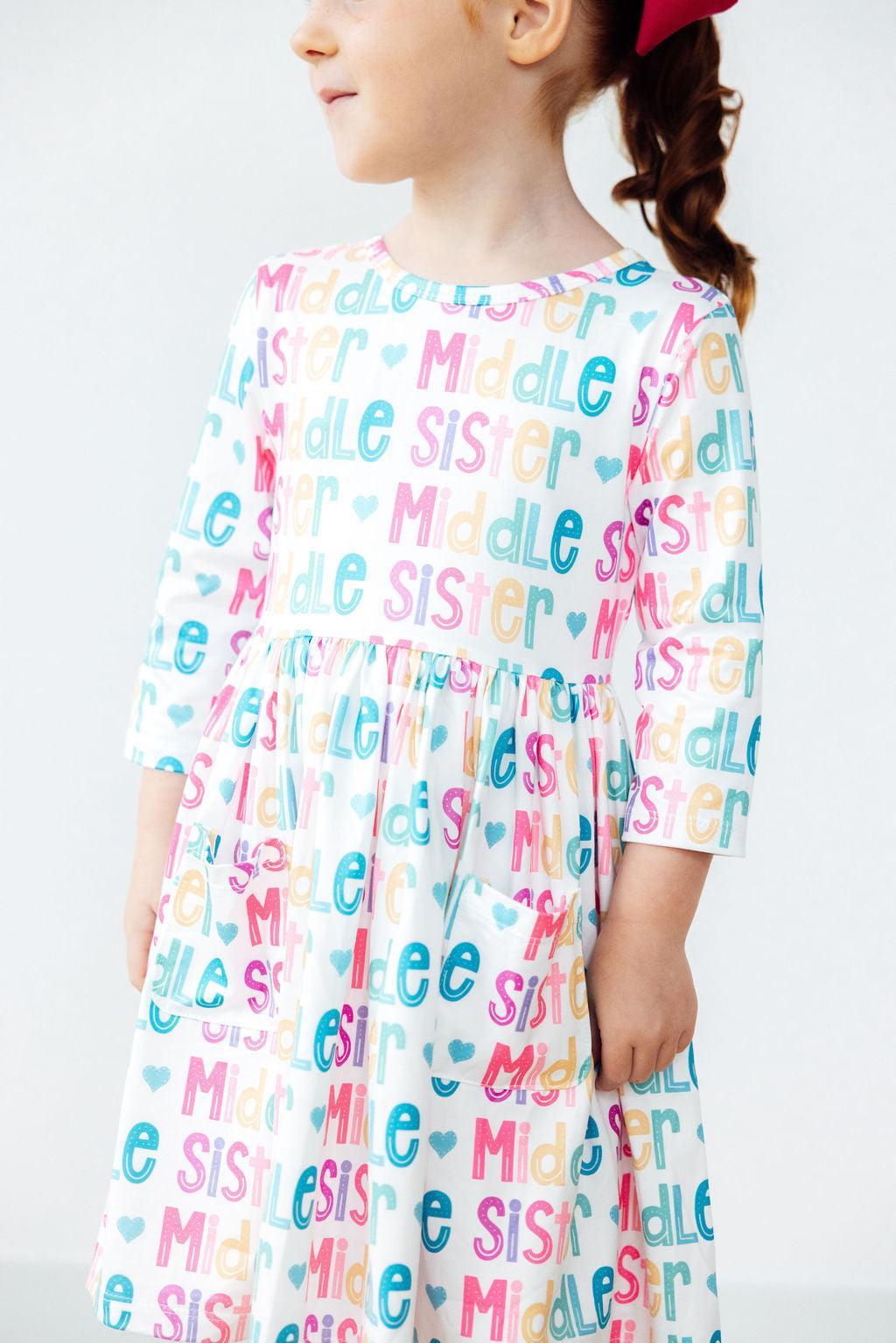 Mila & Rose ® Middle Sister 3/4 Sleeve Pocket Twirl Dress — lifestyle context